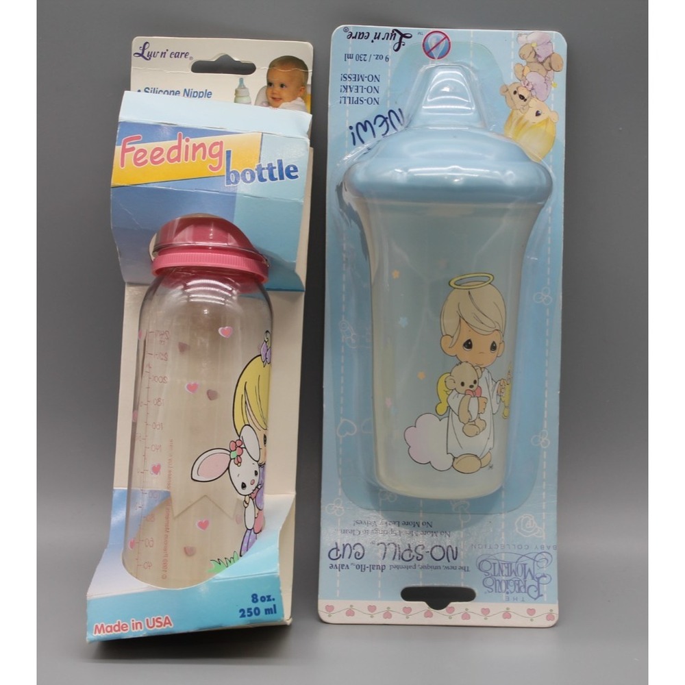 Precious Moments Vintage Baby Bottle & Sippy Cup Lot Luv N Care New NOS